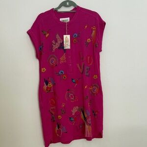 NWT Johnny Was Fuchsia Embroidered Mini Dress